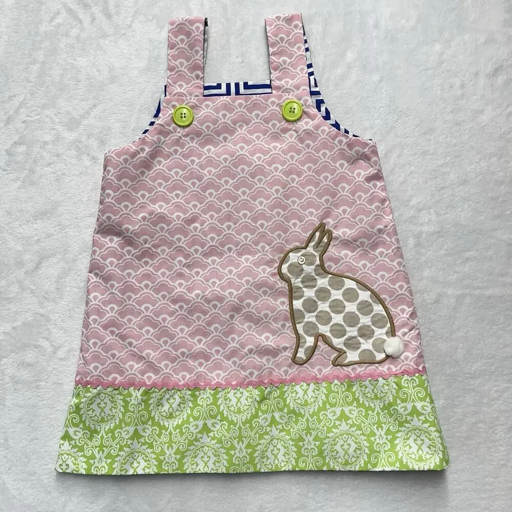 Reversible Dress Toddler Girls 4/5T Nautical Beach Summer Spring‎ Bunny Ric Rac